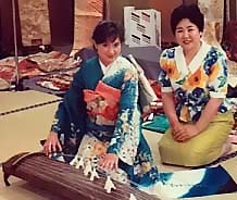 Jody studying in Japan with her koto Sensei